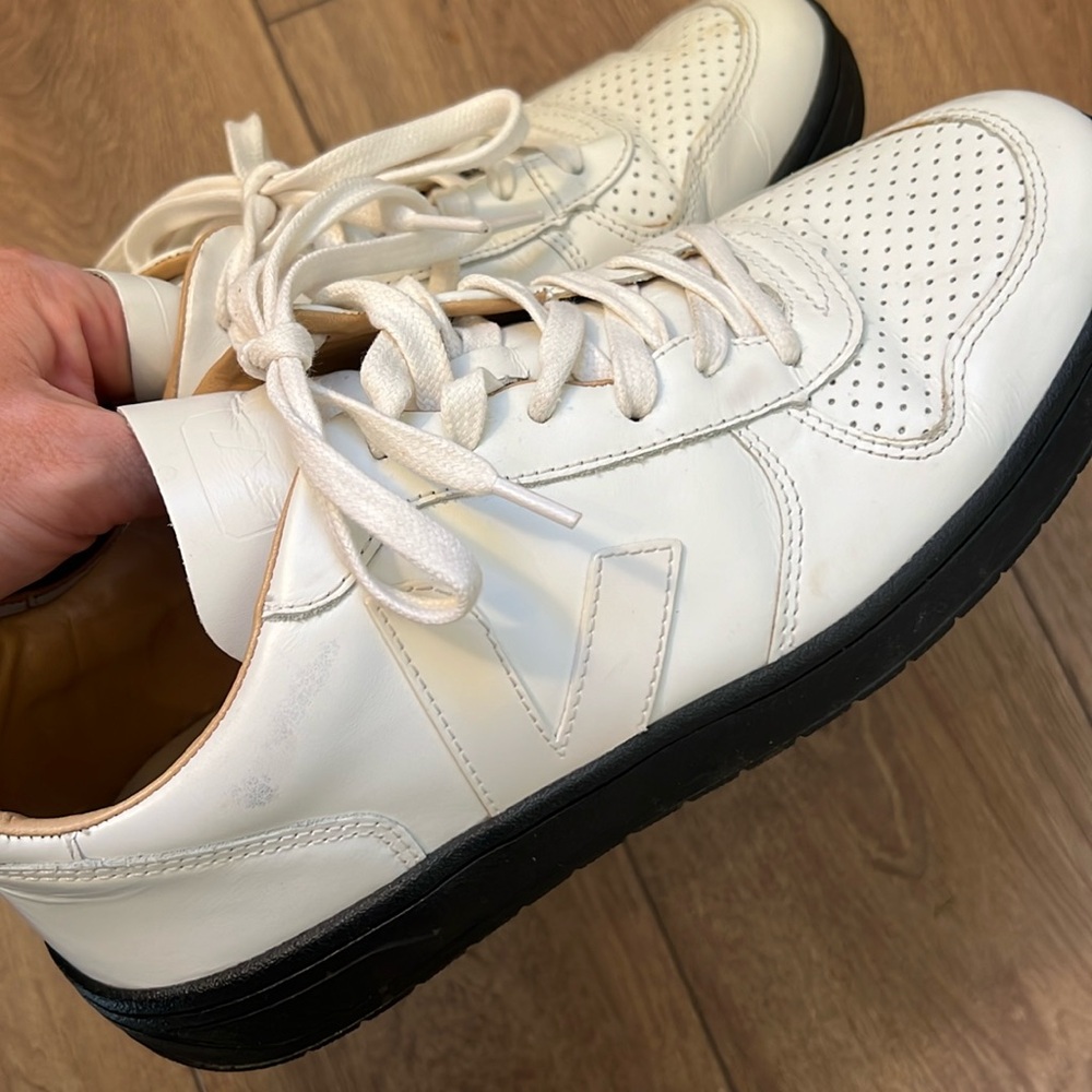 Veja white top low sneakers with black sole. Excellent condition.